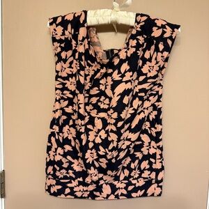 LOFT Peach and Black Floral Blouse
